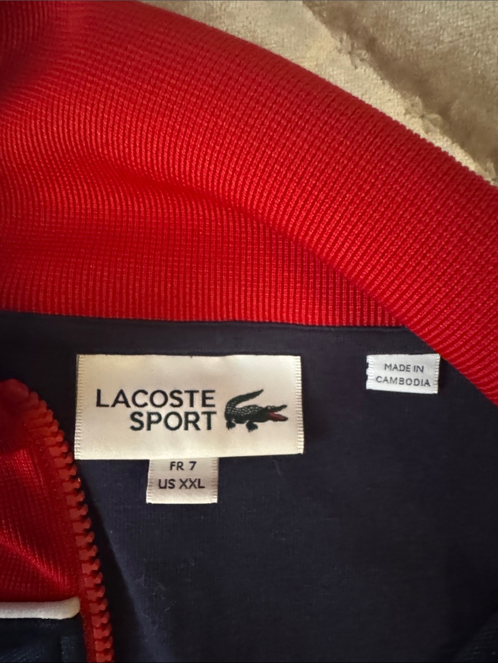 Lacoste Navy Jacket with Red Trim and Embroidered Logo - Picture 3 of 6